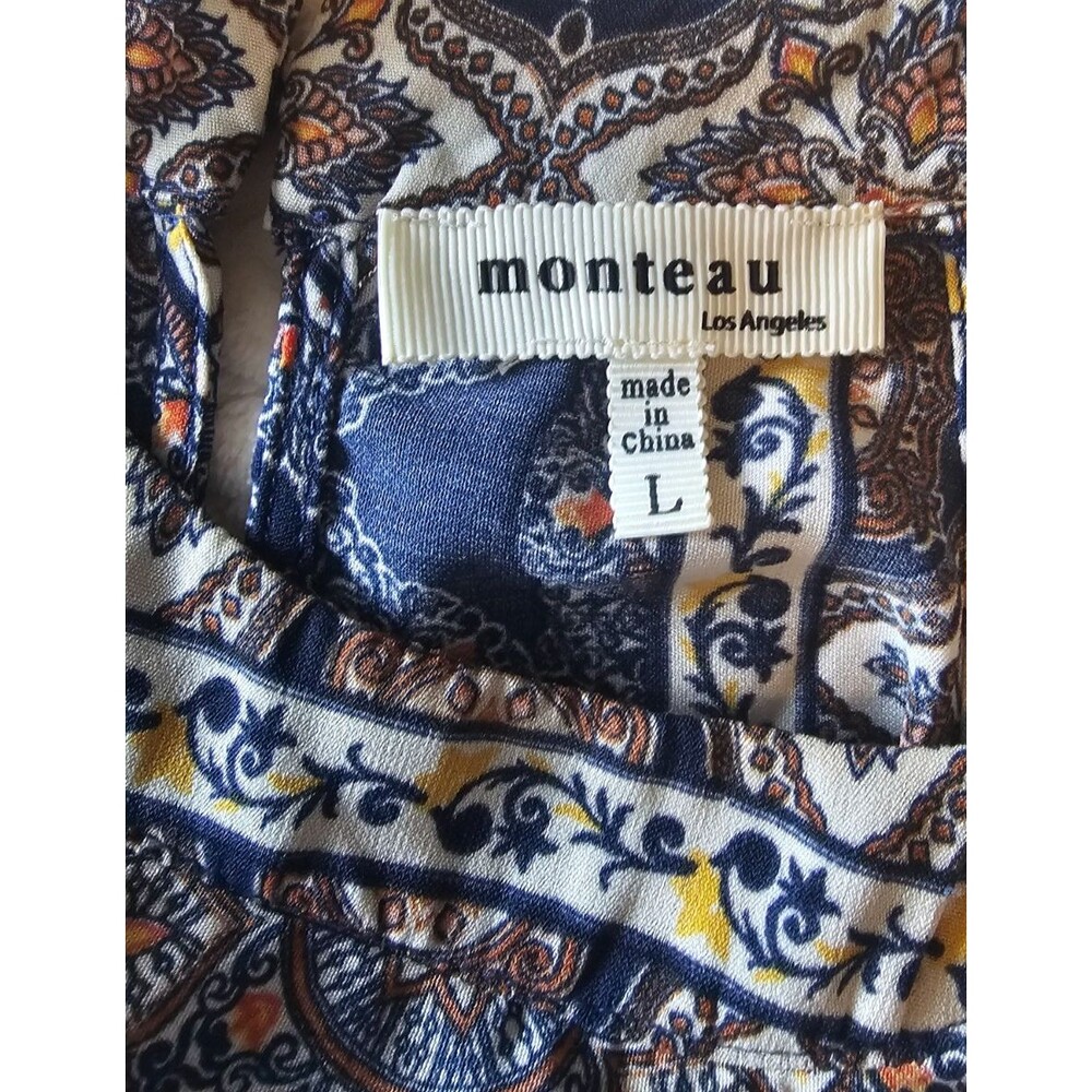 Monteau Los Angeles Women's Boho Hippie Floral Blouse halter size L - Picture 4 of 5